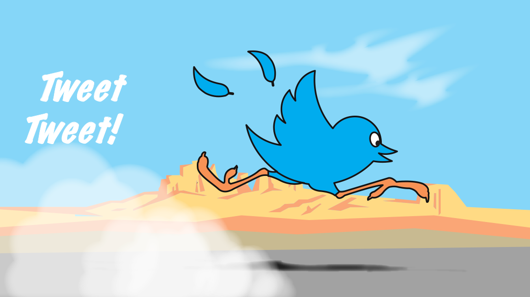 A blue Twitter bird running.