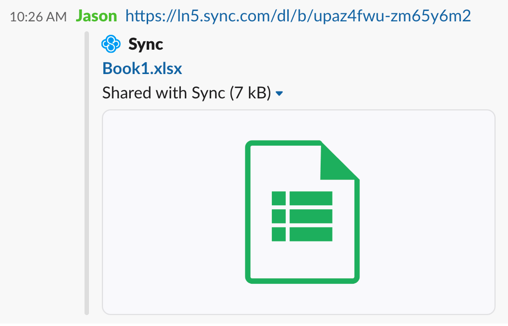 Image of unfurled Sync link with icon and file name