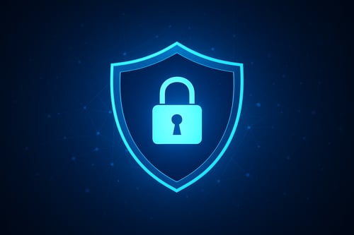 Secure file sharing image showing a lock and shield