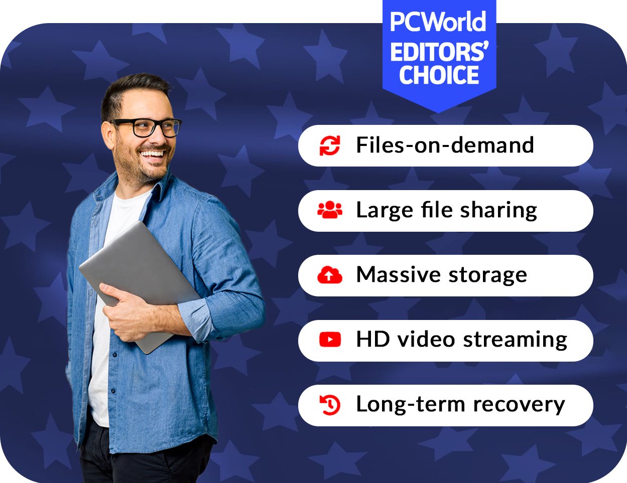A man holding a computer that he uses to access his secure cloud